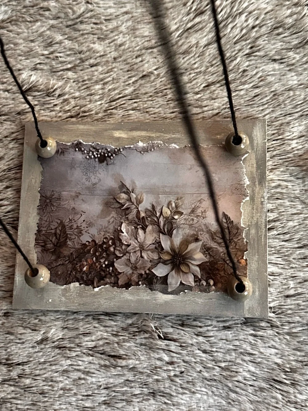 Hand crafted Floral Hanging shelf with Black Cord